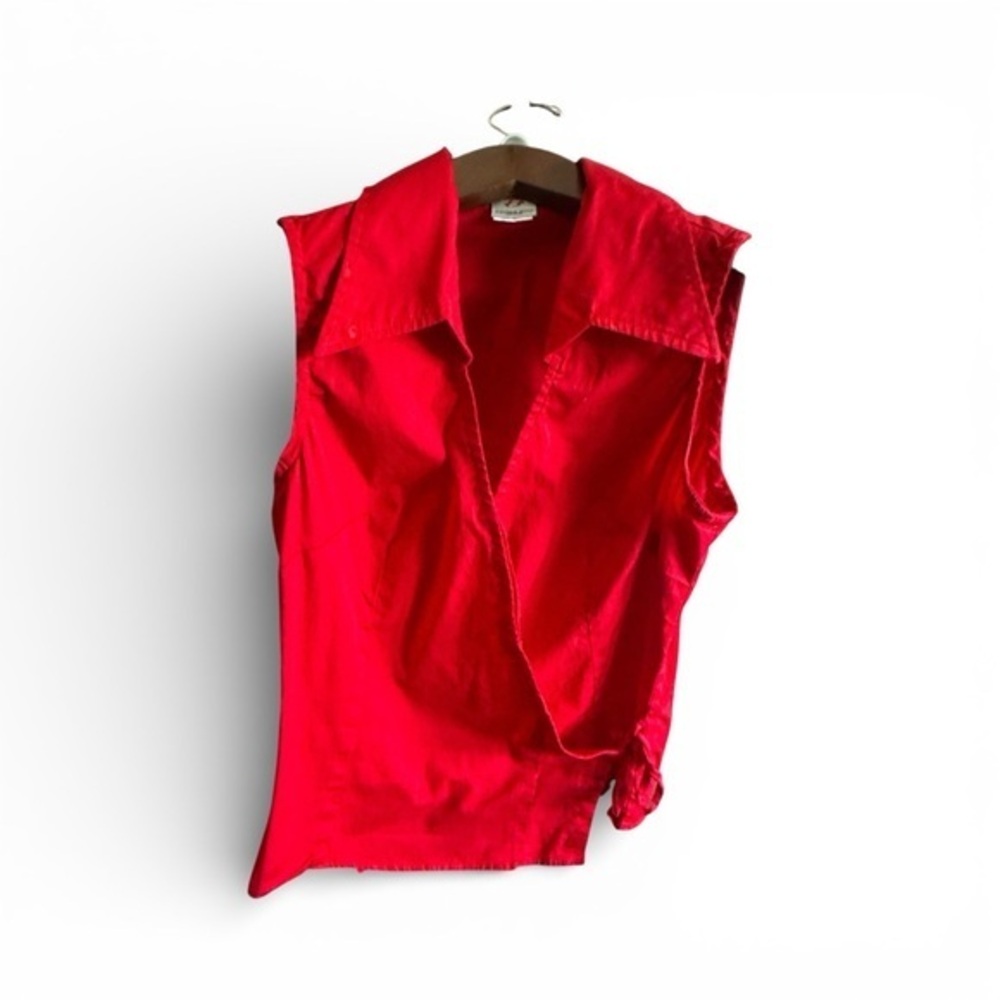 Anchor Blue Vibrant Red Sleeveless Wraparound Collar Blouse Size Large Y2K 2000s